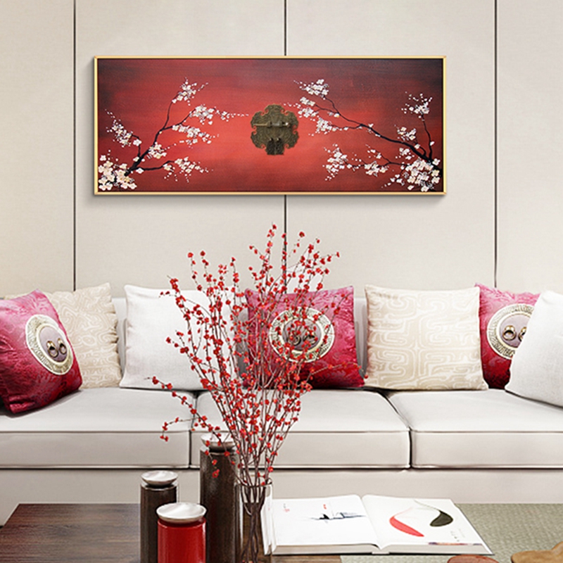 新中式客廳裝飾畫 餐廳原創(chuàng)實物畫 玄關環(huán)保PS框掛畫 梅花